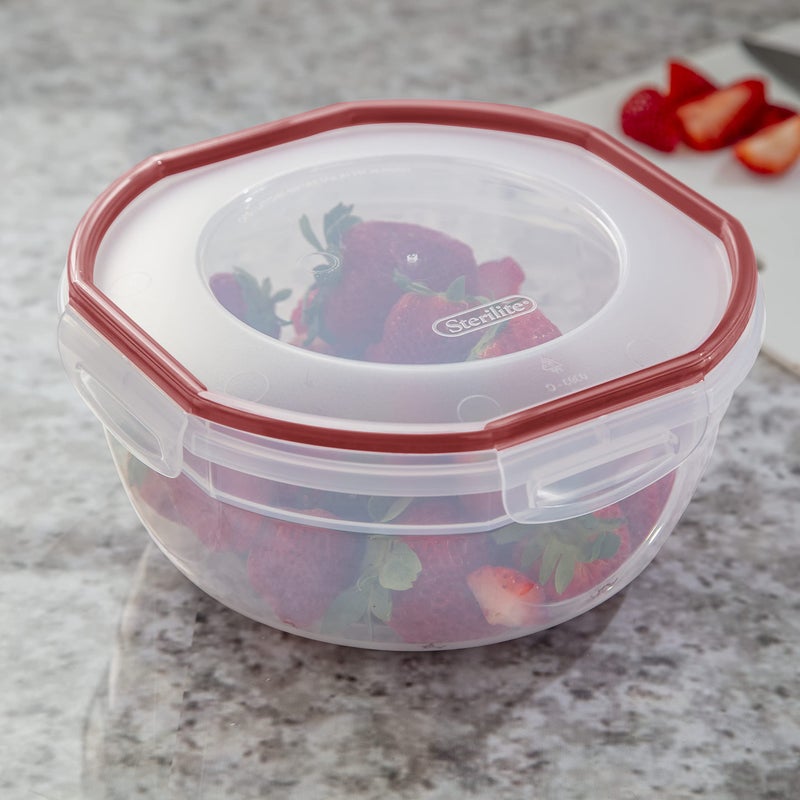 Sterilite Ultra-Seal 2.5 Qt Bowl, Airtight Food Storage Container, Plastic, Latching Lid, Microwave and Dishwasher Safe, Clear With Red Gasket, 4-Pack - Image 3